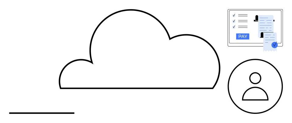 Cloud Computing Concept with User Profile and Digital Payment Elements Stock Illustration