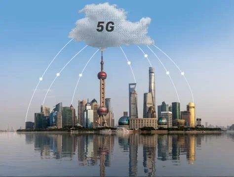 Cloud computing concept using Shanghai skyline Stock Photos