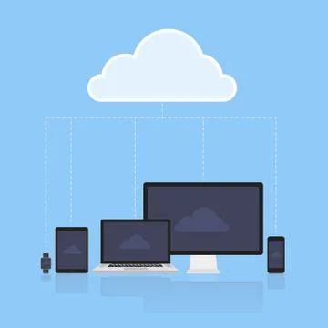 Cloud computing concept. Various devices like Smartphone, Tablet Computer, .. 스톡 일러스트