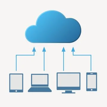 Cloud computing concept. Various devices like Smartphone, Tablet Computer, .. 스톡 일러스트