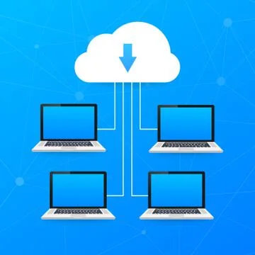 Cloud computing concept. Various devices like Smartphone, Laptop are connecte Stock Illustration