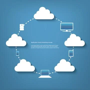 Cloud computing concept vector illustration with applications icons and devices. Stock Illustration