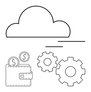 Cloud computing concept with wallet, coins, and gears representing financia.. 스톡 일러스트