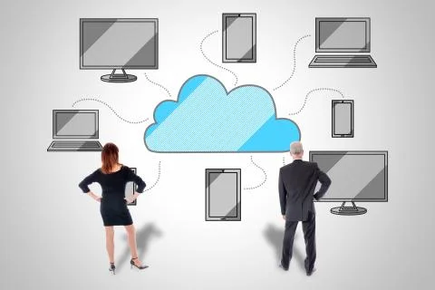 Cloud computing concept watched by business people Stock Photos