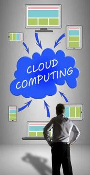Cloud computing concept watched by a businessman Foto stock