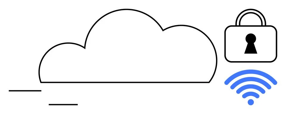 Cloud computing concept with wireless connectivity and security lock Stock Illustration