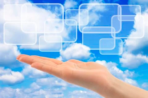 Cloud computing concept with woman hand 写真素材