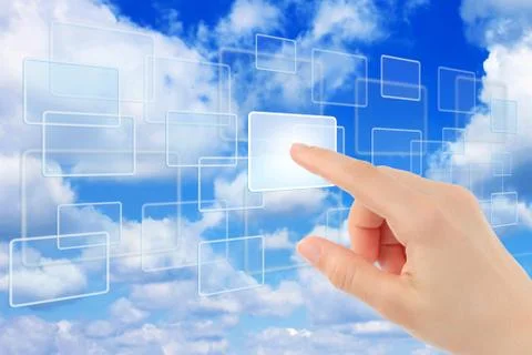 Cloud computing concept with woman hand 写真素材