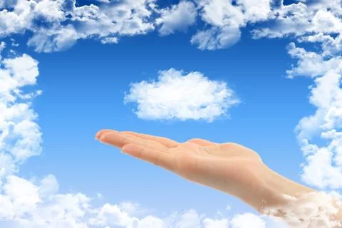 Cloud computing concept with woman hand 스톡 사진