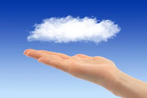 Cloud computing concept with woman hand Stock Photos