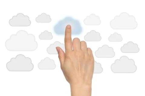 Cloud computing concept with woman hand . Stock Photos