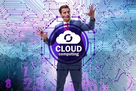 Cloud computing concept with woman pressing buttons Stock Photos