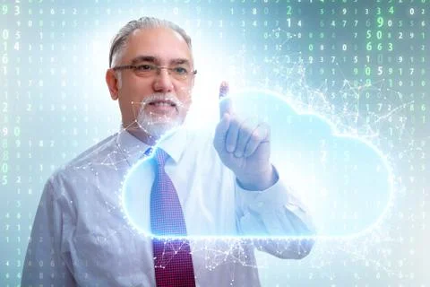 Cloud computing concept with woman pressing buttons 스톡 사진