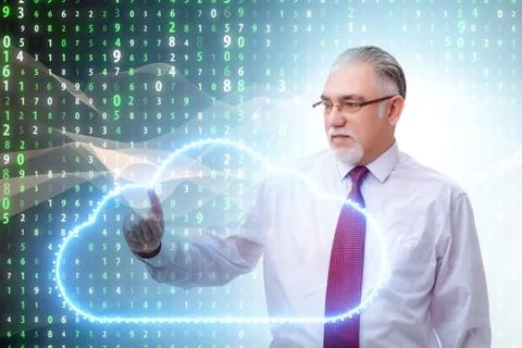 Cloud computing concept with woman pressing buttons 写真素材