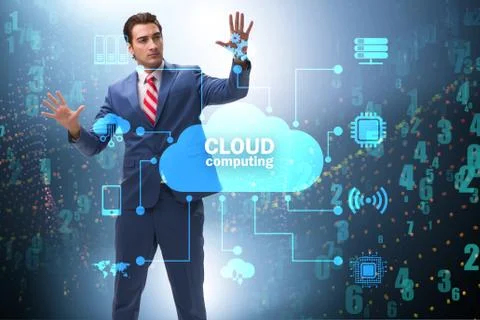 Cloud computing concept with woman pressing buttons 스톡 사진