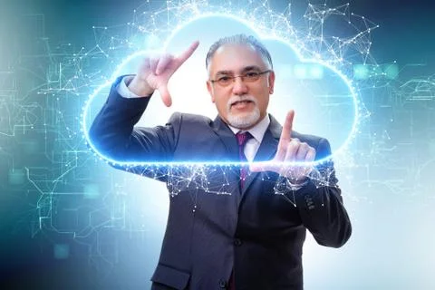 Cloud computing concept with woman pressing buttons 스톡 사진