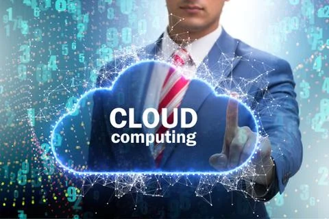Cloud computing concept with woman pressing buttons 写真素材