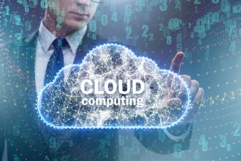 Cloud computing concept with woman pressing buttons 스톡 사진