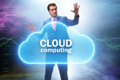 Cloud computing concept with woman pressing buttons Stock Photos