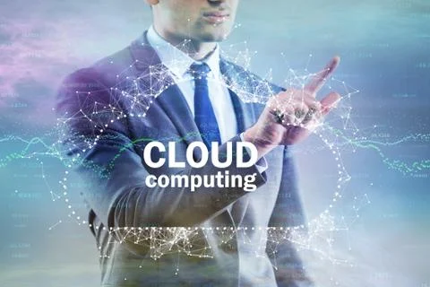 Cloud computing concept with woman pressing buttons 스톡 사진