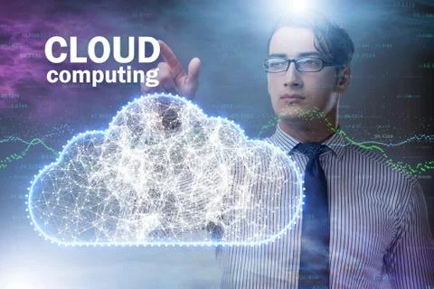 Cloud computing concept with woman pressing buttons 写真素材