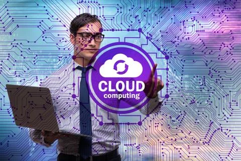 Cloud computing concept with woman pressing buttons Stock Photos