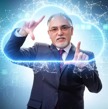 Cloud computing concept with woman pressing buttons Stock Photos