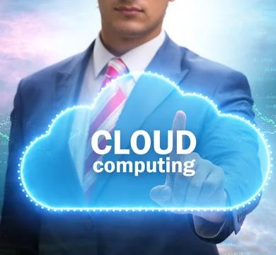 Cloud computing concept with woman pressing buttons Stock Photos