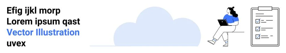 Cloud Computing Concept with Woman Using Laptop and Checklist Clipboard Stock Illustration