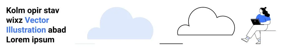 Cloud Computing Concept with Woman Working on Laptop in Minimalistic Style Stock Illustration