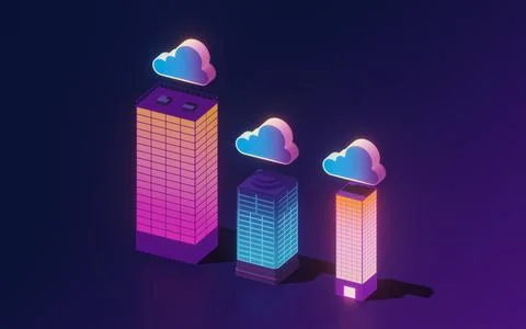 Cloud computing conceptual illustration, 3d rendering. Stock Illustration