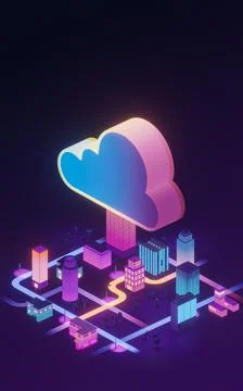 Cloud computing conceptual illustration, 3d rendering. Stock Illustration