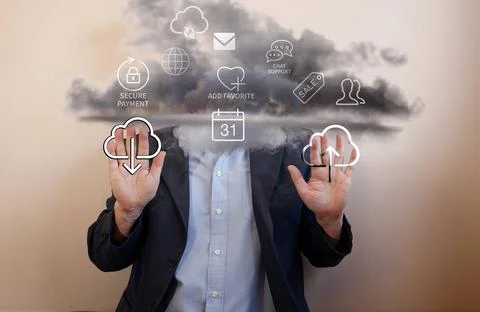  Cloud computing conceptual image. Uploads and downloads. Cloud computing ... Foto stock