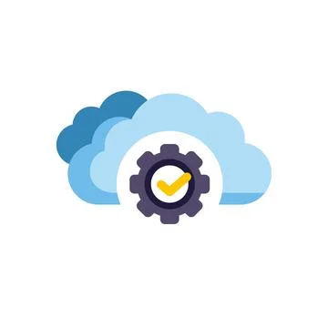 Cloud computing configuration with checkmark gear icon 스톡 일러스트
