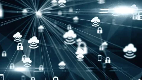 Cloud computing connected devices wireless network IOT technology render Stock Illustration