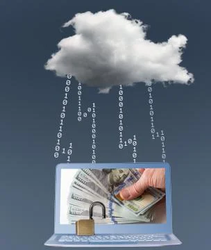 Cloud computing connected laptop with ransomware Stock Illustration