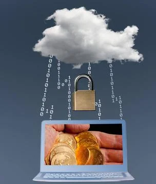 Cloud computing connected laptop with ransomware Modern laptop computer co... Stock Photos