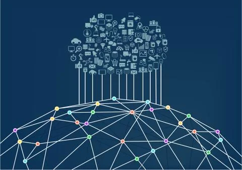Cloud computing connected to the world wide web / internet. Illustrazione stock