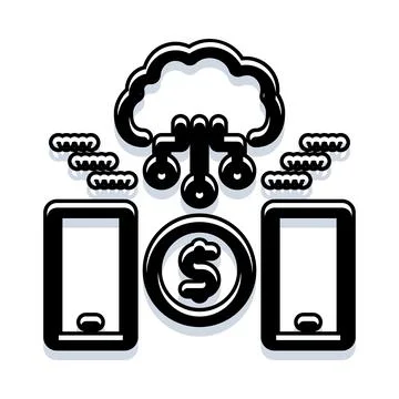 Cloud computing connecting mobile devices for digital payment Stockillustratie