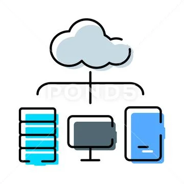 Cloud computing connecting server data and devices イラスト素材