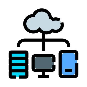 Cloud computing connecting server data to multiple devices Stock Illustration