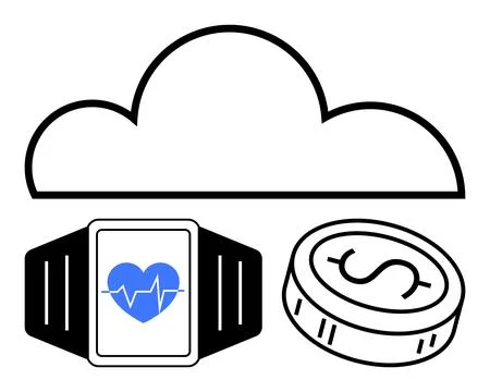 Cloud Computing Connecting Smartwatch Health Monitoring and Digital Currenc.. Stock Illustration