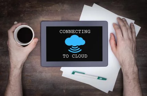 Cloud-computing connection on a digital tablet pc 写真素材
