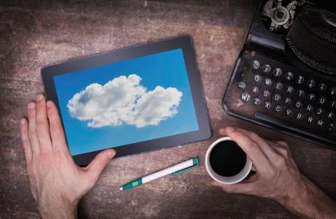 Cloud-computing connection on a digital tablet pc 스톡 사진