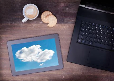 Cloud-computing connection on a digital tablet pc Stock Photos