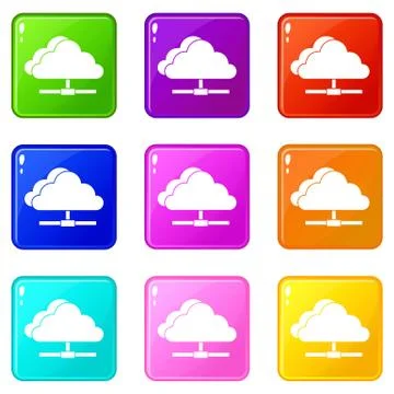 Cloud computing connection icons 9 set イラスト素材