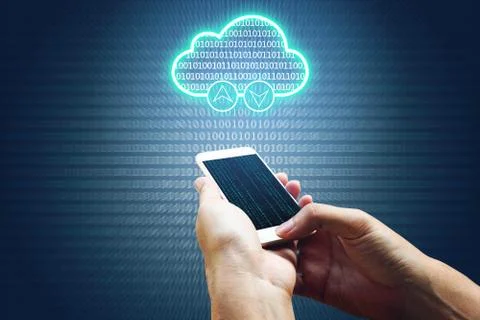 Cloud computing connectivity concept and hand man using smartphone network .. Stock Photos