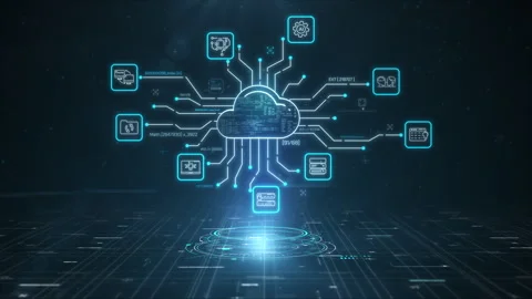 Cloud computing connects data storage and digital services Stock Footage 329399145