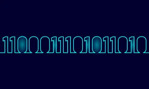 Cloud computing continuous line art. Border from binary code numbers. Big data Stock Illustration