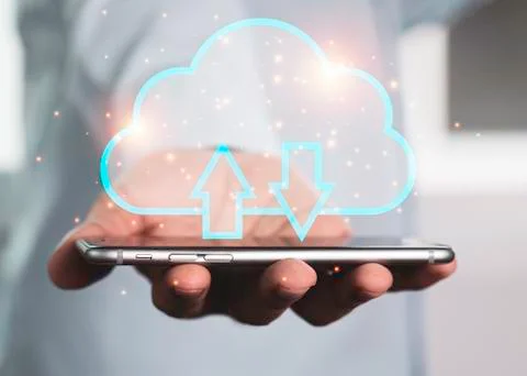 Cloud computing copyright concept, Two hand holding smartphone Stock Photos